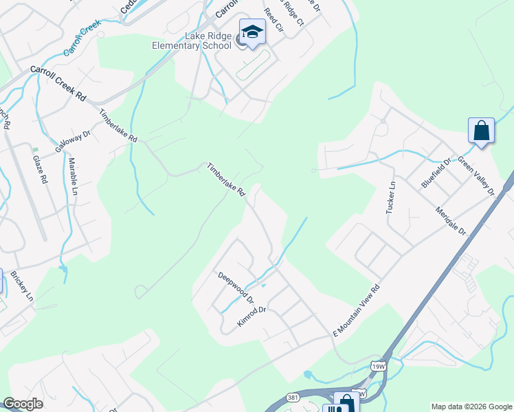 map of restaurants, bars, coffee shops, grocery stores, and more near 3918 Timberlake Road in Johnson City