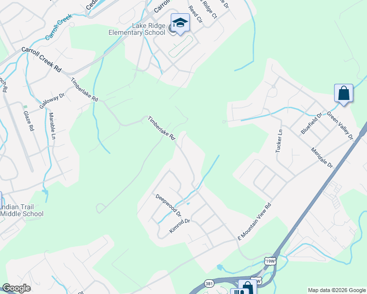 map of restaurants, bars, coffee shops, grocery stores, and more near 3918 Timberlake Road in Johnson City
