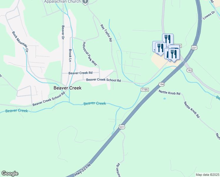 map of restaurants, bars, coffee shops, grocery stores, and more near 549 Beaver Creek School Road in West Jefferson