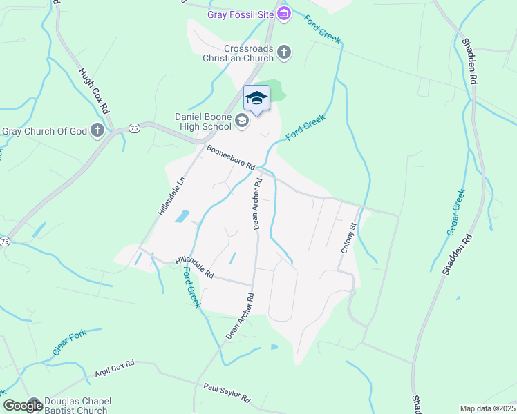 map of restaurants, bars, coffee shops, grocery stores, and more near 111 Dean Archer Road in Jonesborough