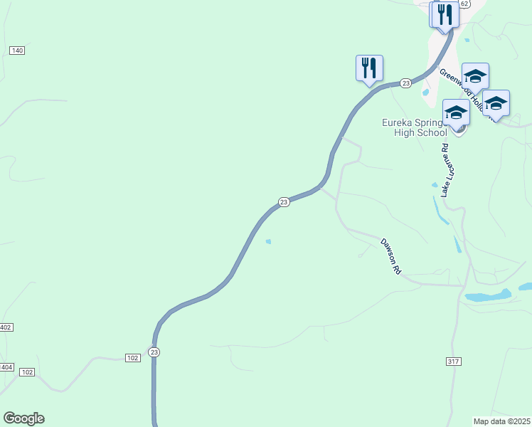 map of restaurants, bars, coffee shops, grocery stores, and more near 95 Arkansas 23 in Eureka Springs