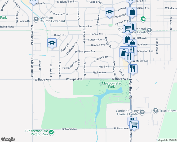 map of restaurants, bars, coffee shops, grocery stores, and more near 1427 Hite Boulevard in Enid