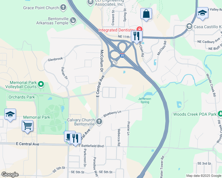 map of restaurants, bars, coffee shops, grocery stores, and more near 2905 Northeast 6th Street in Bentonville