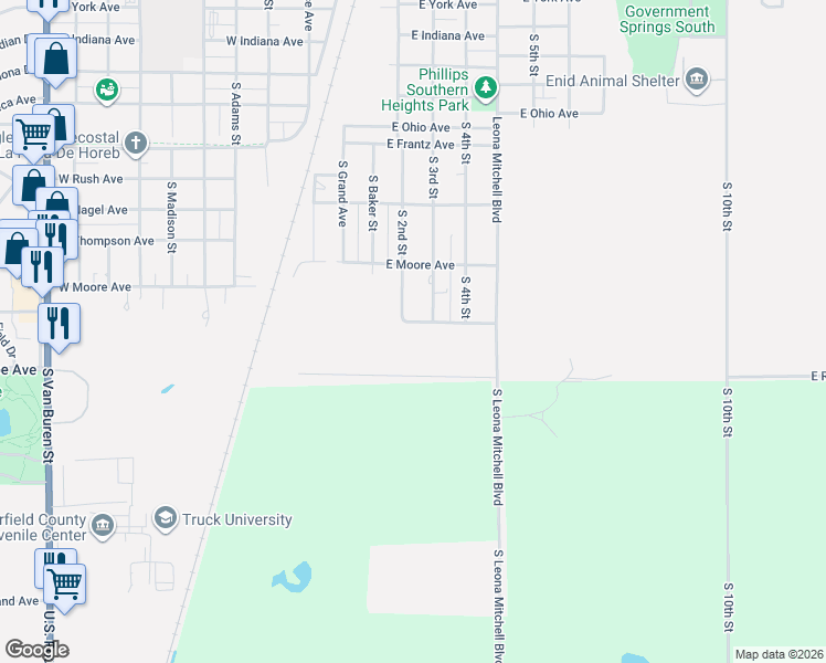map of restaurants, bars, coffee shops, grocery stores, and more near 1810 South 2nd Street in Enid