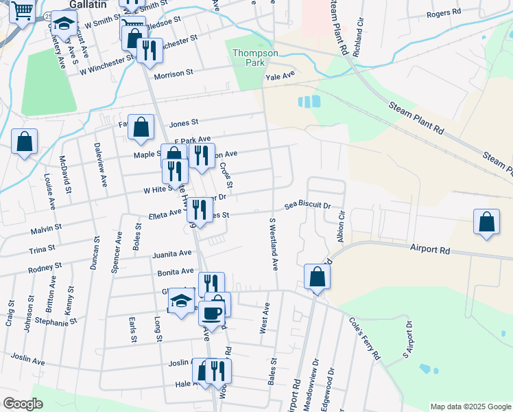 map of restaurants, bars, coffee shops, grocery stores, and more near 228 Tupper Drive in Gallatin