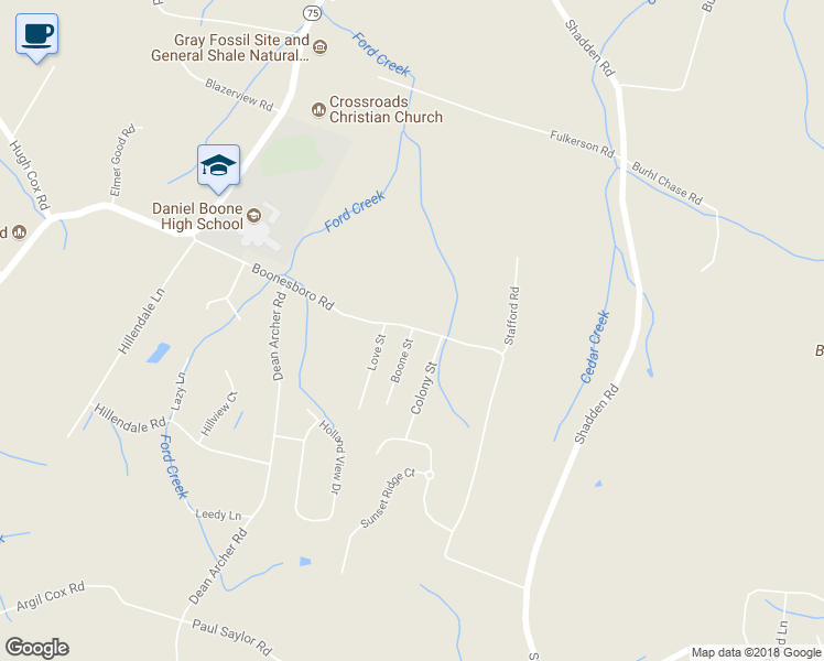 map of restaurants, bars, coffee shops, grocery stores, and more near 507 Boone Street in Johnson City