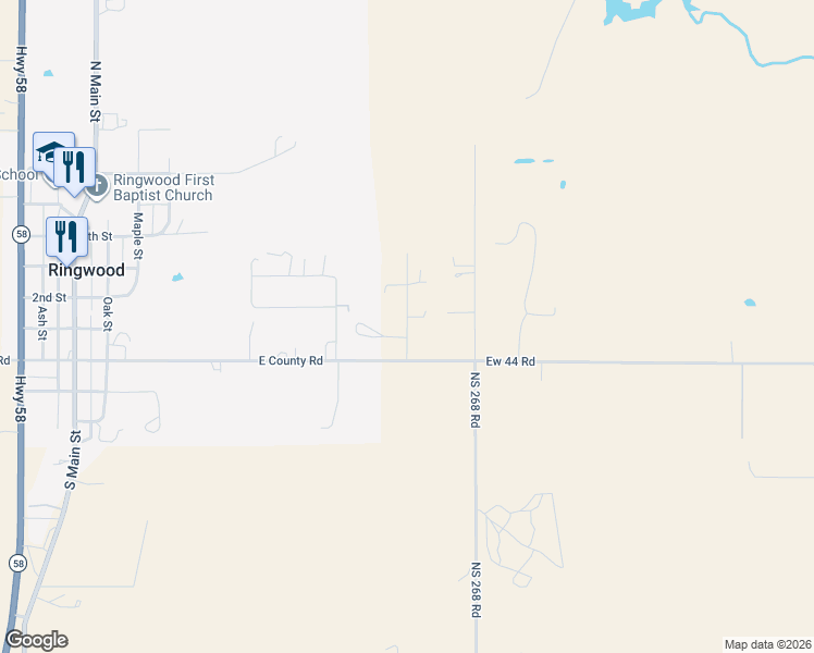 map of restaurants, bars, coffee shops, grocery stores, and more near Rock Island Lane in Major County