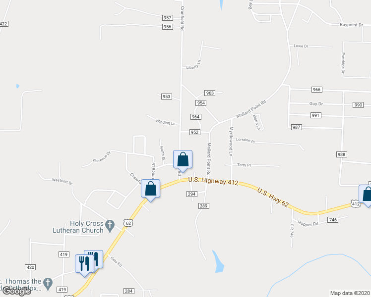 map of restaurants, bars, coffee shops, grocery stores, and more near 65 Lobo Lane in Mountain Home