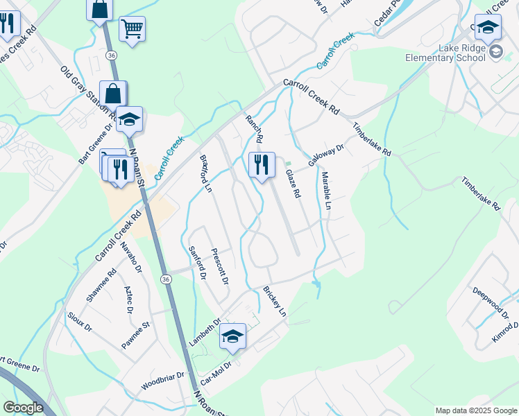 map of restaurants, bars, coffee shops, grocery stores, and more near 4108 Englewood Boulevard East in Johnson City