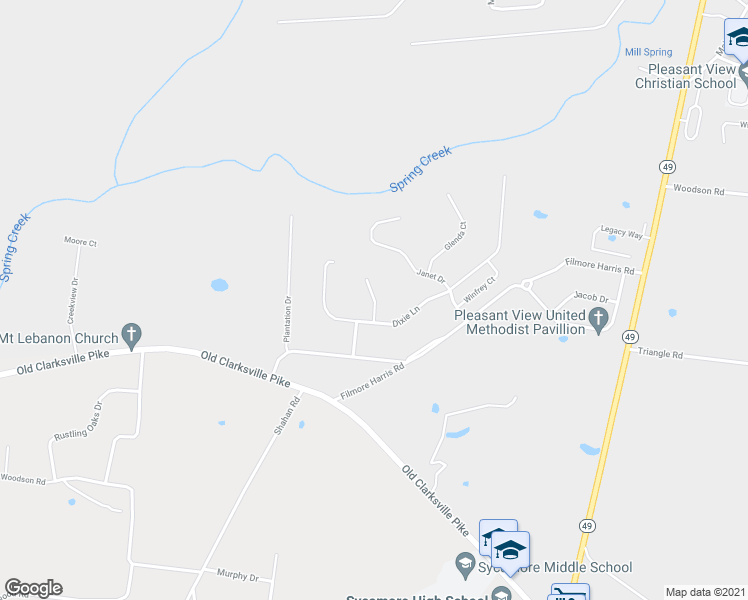 map of restaurants, bars, coffee shops, grocery stores, and more near 119 Suesand Lane in Pleasant View