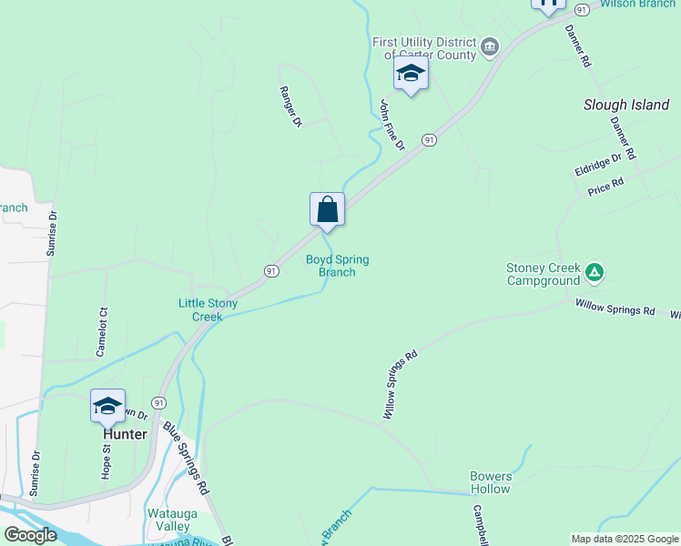 map of restaurants, bars, coffee shops, grocery stores, and more near 830 Tennessee 91 in Elizabethton