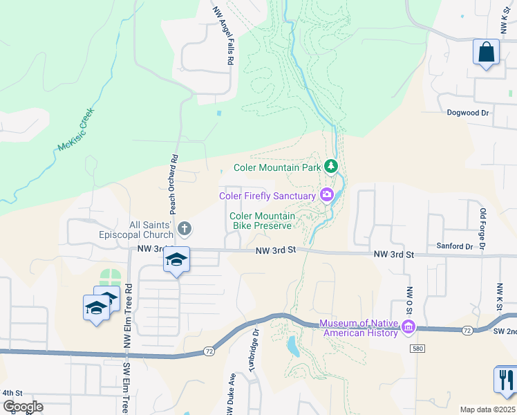 map of restaurants, bars, coffee shops, grocery stores, and more near 2504 Northwest 6th Street in Bentonville