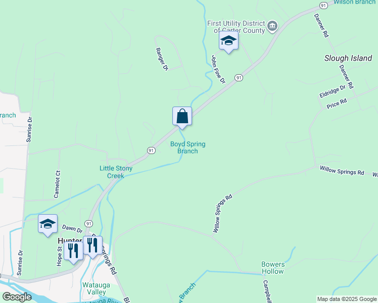map of restaurants, bars, coffee shops, grocery stores, and more near 830 Tennessee 91 in Elizabethton