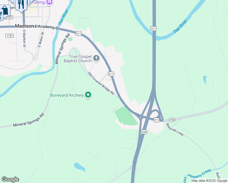 map of restaurants, bars, coffee shops, grocery stores, and more near 125 Old Covered Bridge Road in Madison