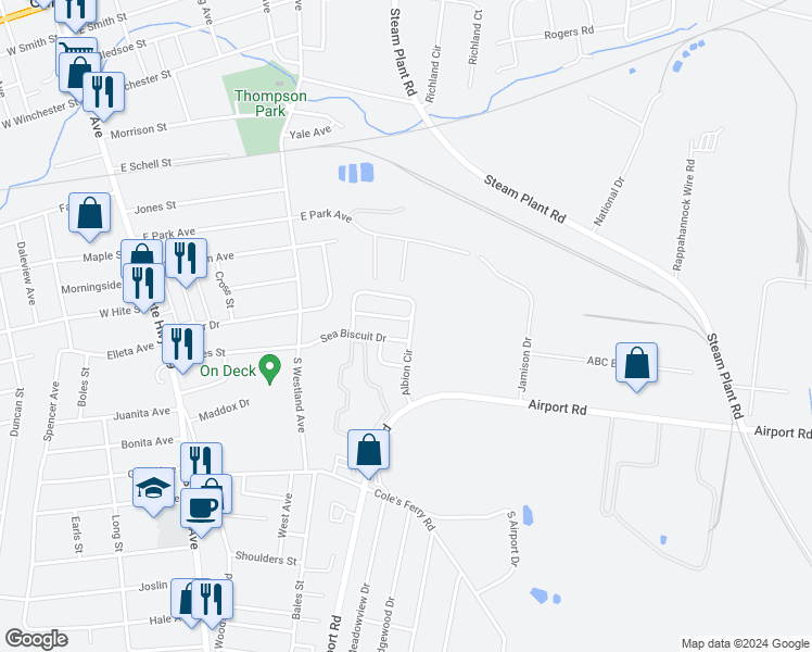 map of restaurants, bars, coffee shops, grocery stores, and more near 505 Albion Way in Gallatin
