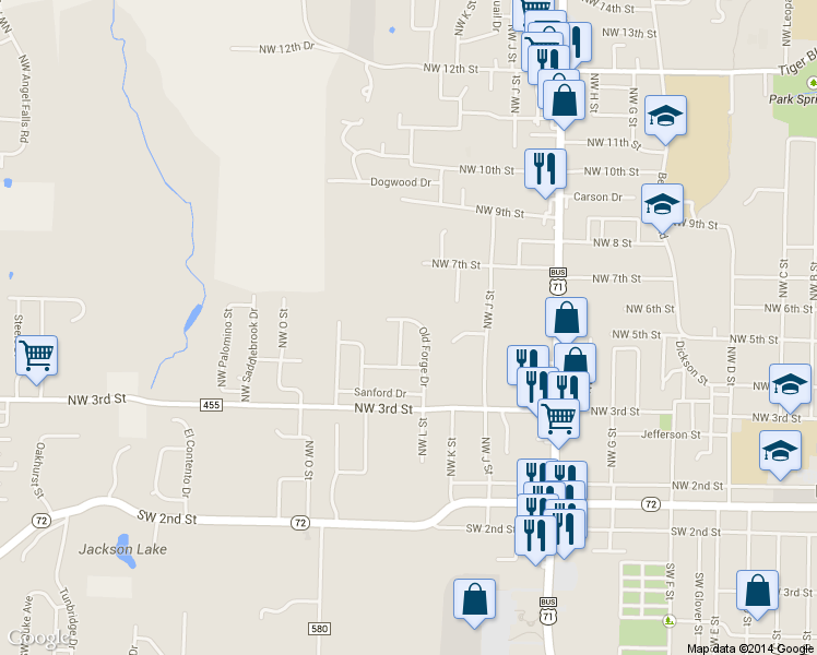 map of restaurants, bars, coffee shops, grocery stores, and more near 501 Old Forge Drive in Bentonville