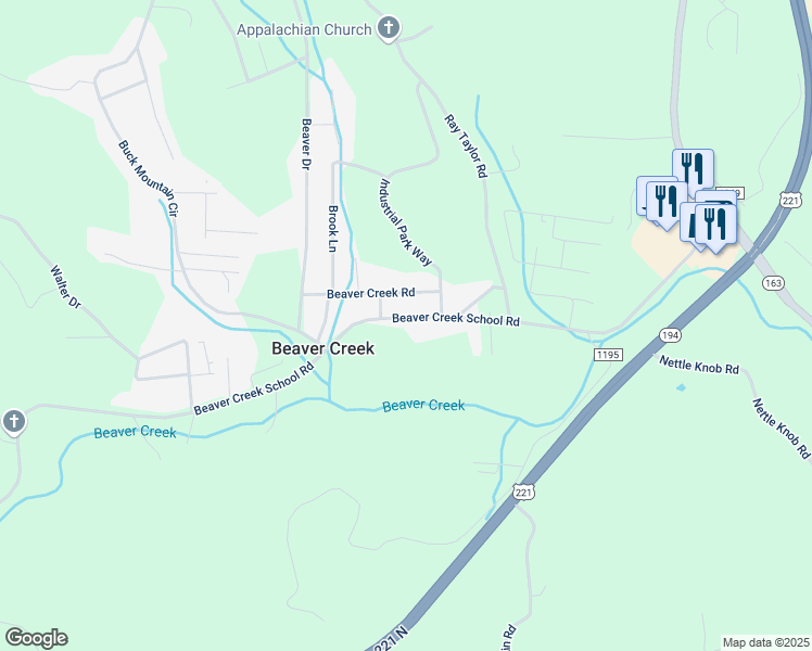 map of restaurants, bars, coffee shops, grocery stores, and more near 707 Beaver Creek School Road in West Jefferson