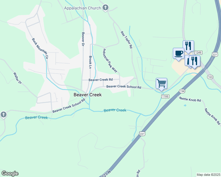 map of restaurants, bars, coffee shops, grocery stores, and more near 707 Beaver Creek School Road in West Jefferson