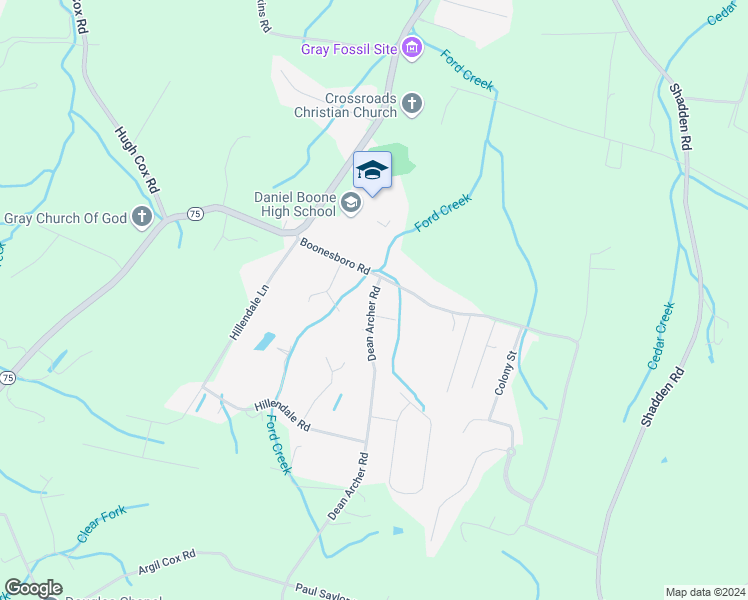 map of restaurants, bars, coffee shops, grocery stores, and more near 111 Dean Archer Road in Jonesborough