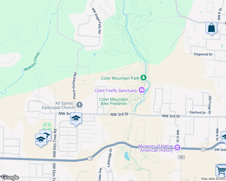 map of restaurants, bars, coffee shops, grocery stores, and more near 2504 Northwest 6th Street in Bentonville