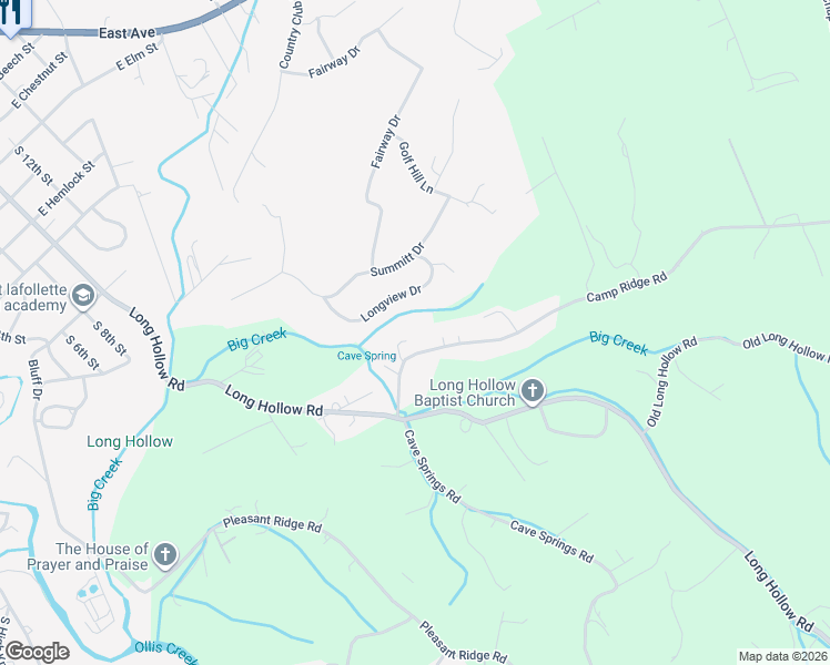 map of restaurants, bars, coffee shops, grocery stores, and more near 181 Camp Ridge Road in LaFollette