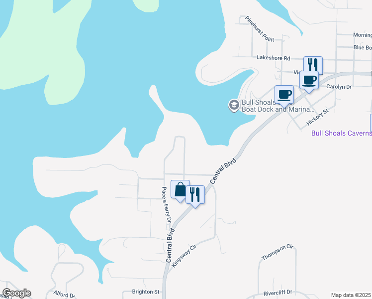 map of restaurants, bars, coffee shops, grocery stores, and more near 2-98 Crestline Road in Bull Shoals