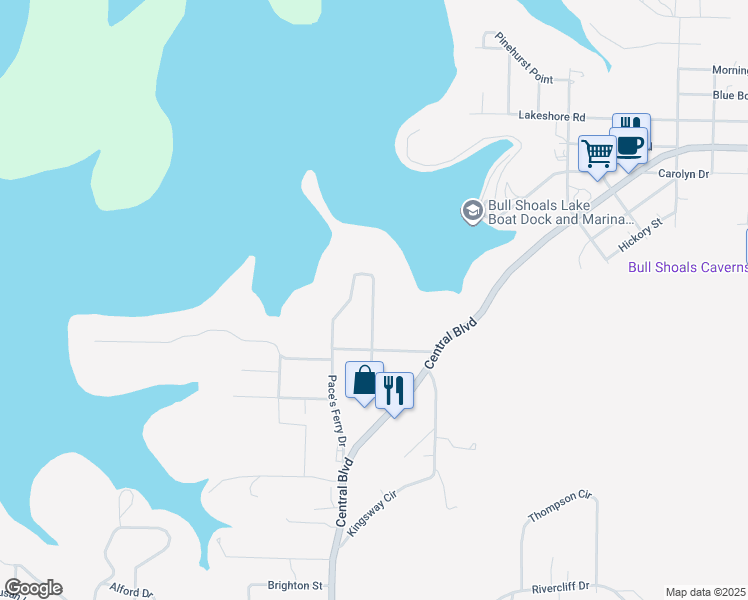 map of restaurants, bars, coffee shops, grocery stores, and more near 2-98 Crestline Road in Bull Shoals
