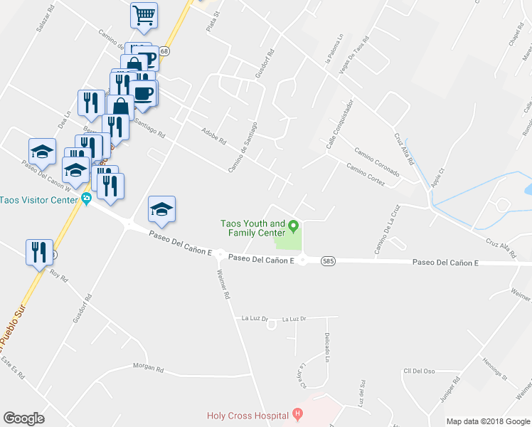 map of restaurants, bars, coffee shops, grocery stores, and more near Calle Palomita in Taos