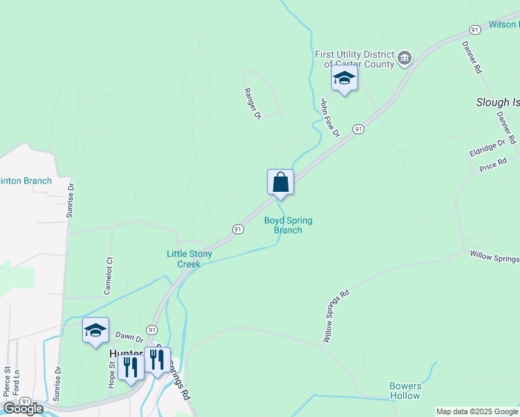 map of restaurants, bars, coffee shops, grocery stores, and more near 843 State Highway 91 in Elizabethton