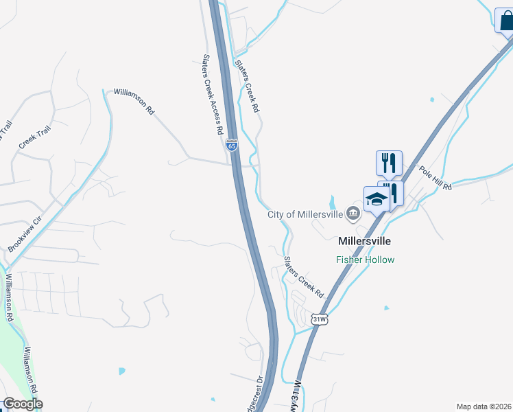 map of restaurants, bars, coffee shops, grocery stores, and more near 1111 Slaters Creek Road in Goodlettsville