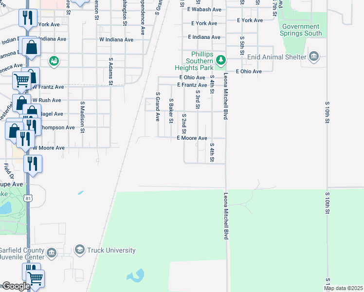 map of restaurants, bars, coffee shops, grocery stores, and more near 1720 South 2nd Street in Enid