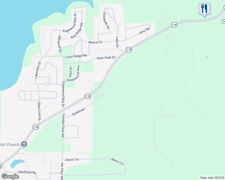 map of restaurants, bars, coffee shops, grocery stores, and more near 95 County Road 559 in Lakeview