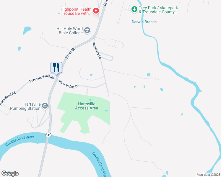 map of restaurants, bars, coffee shops, grocery stores, and more near 169 Cemetery Lane in Hartsville