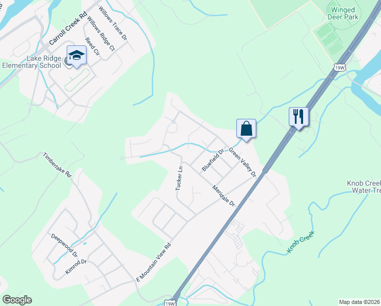 map of restaurants, bars, coffee shops, grocery stores, and more near 10 Spring Knoll Court in Johnson City