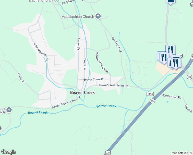 map of restaurants, bars, coffee shops, grocery stores, and more near 242 Beaver Creek School Road in West Jefferson