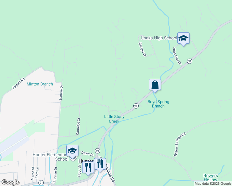map of restaurants, bars, coffee shops, grocery stores, and more near 142 Little Stoney Creek Road in Elizabethton