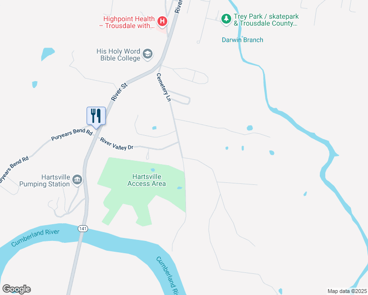 map of restaurants, bars, coffee shops, grocery stores, and more near 169 Cemetery Lane in Hartsville