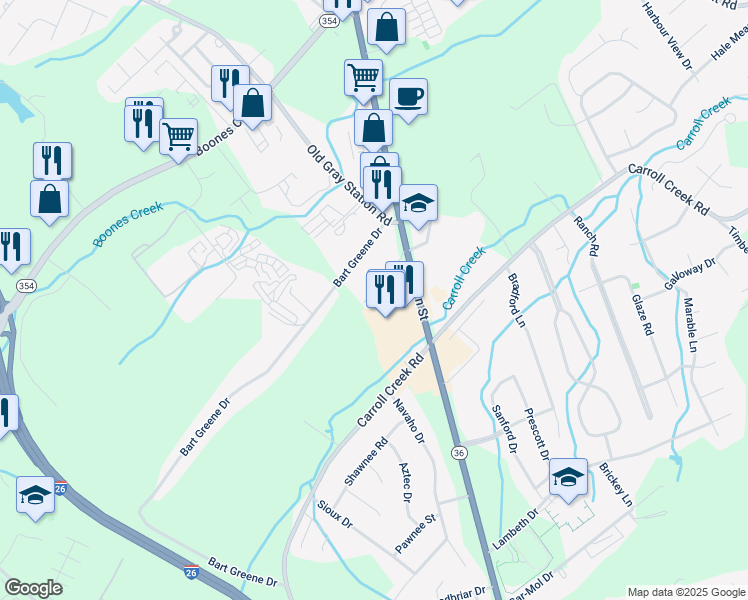 map of restaurants, bars, coffee shops, grocery stores, and more near 506 Cambridgeshire Court in Gray