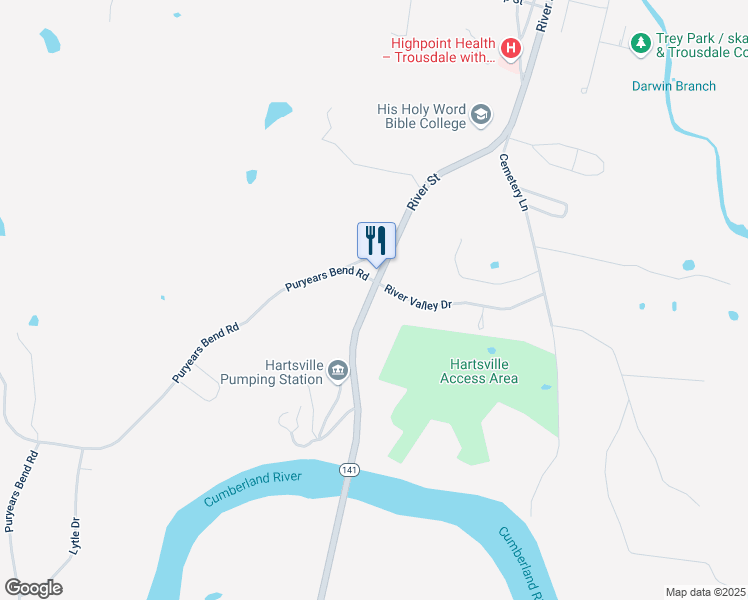 map of restaurants, bars, coffee shops, grocery stores, and more near 403 River Street in Hartsville