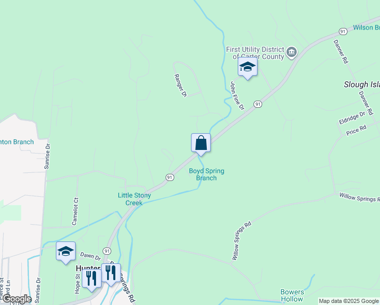 map of restaurants, bars, coffee shops, grocery stores, and more near 843 Tennessee 91 in Elizabethton