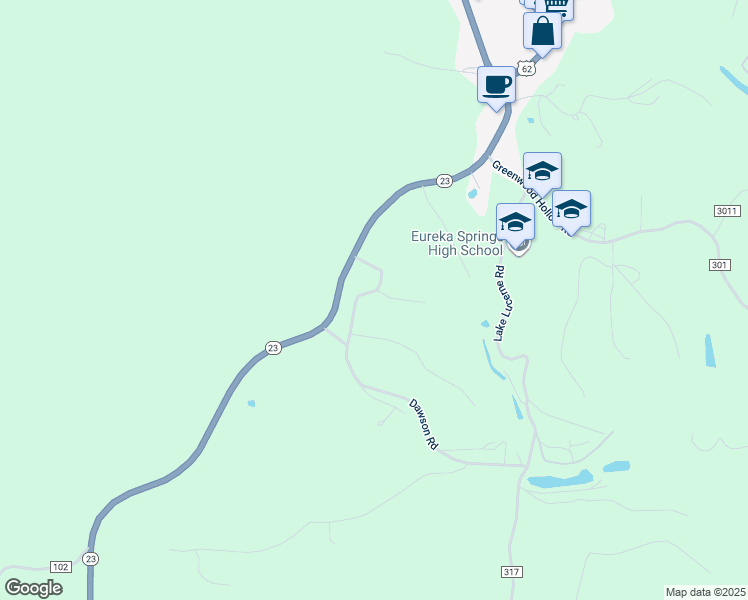 map of restaurants, bars, coffee shops, grocery stores, and more near 136-144 Frontage Road in Eureka Springs