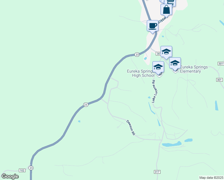 map of restaurants, bars, coffee shops, grocery stores, and more near 144 Frontage Rd in Eureka Springs