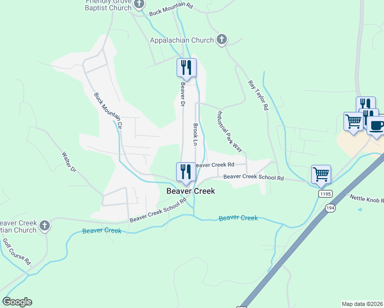map of restaurants, bars, coffee shops, grocery stores, and more near 206 Beaver Drive in West Jefferson
