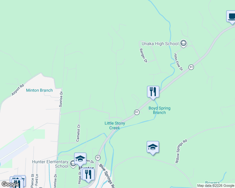 map of restaurants, bars, coffee shops, grocery stores, and more near 142 Little Stoney Creek Road in Elizabethton