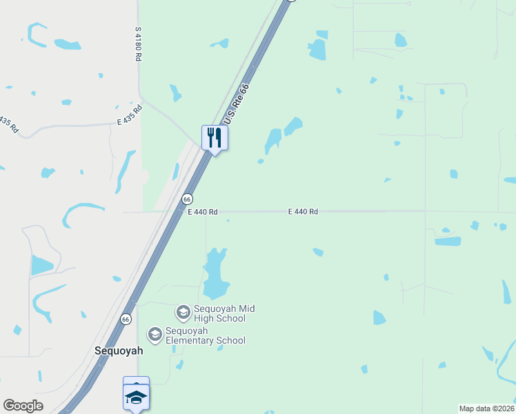 map of restaurants, bars, coffee shops, grocery stores, and more near 15254 East 440 Road in Claremore