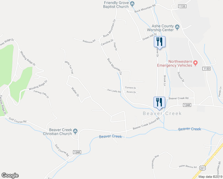 map of restaurants, bars, coffee shops, grocery stores, and more near 176 Joe Lyalls Road in West Jefferson