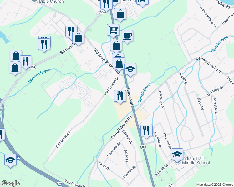 map of restaurants, bars, coffee shops, grocery stores, and more near 506 Cambridgeshire Court in Gray