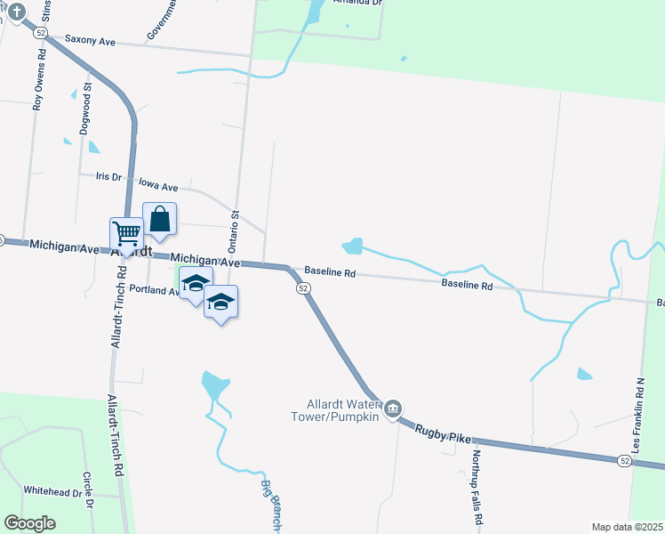 map of restaurants, bars, coffee shops, grocery stores, and more near 2423 Baseline Road in Jamestown