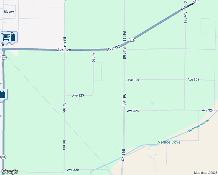 map of restaurants, bars, coffee shops, grocery stores, and more near 32555 Road 168 in Visalia