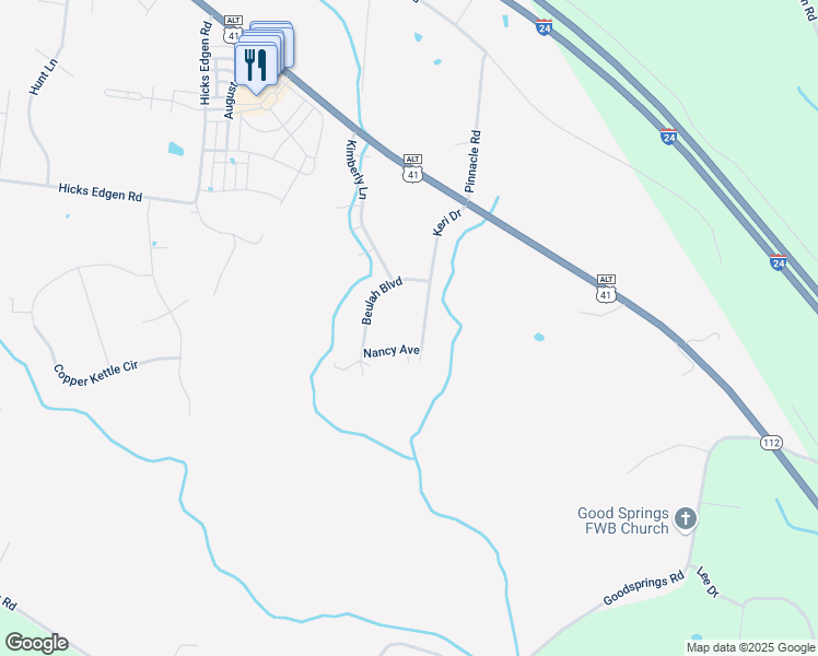 map of restaurants, bars, coffee shops, grocery stores, and more near 133 Keri Drive in Pleasant View
